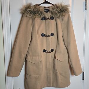 Style & Co. Tan Trench Coat with Faux Fur Hood